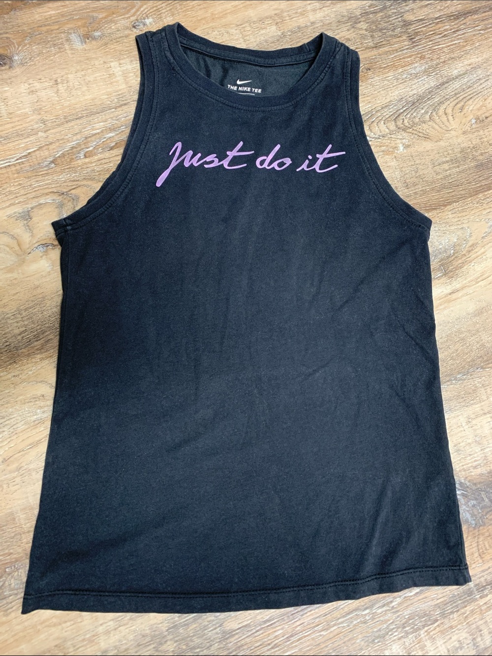 Nike Black Sleeveless Tee with Lavender 'Just do it' Script